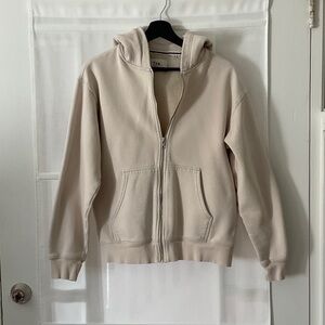 Tna Beige Zip-Up Hoodie with Sherpa Lining